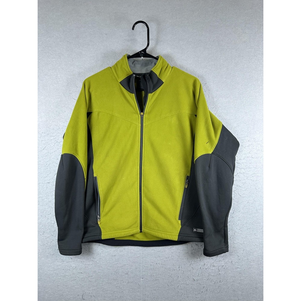 REI Jacket Womens Large Green Black Fleece Soft Shell Full Zip Hiking Trail